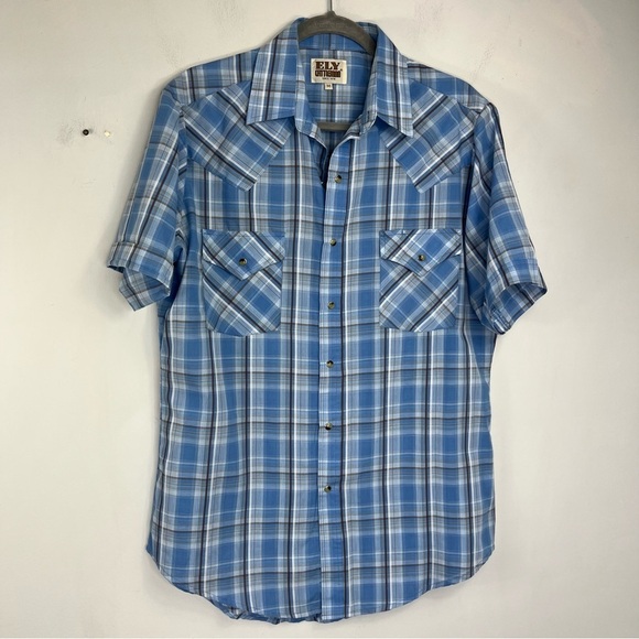 Ely Cattleman Other - Ely Cattlemen Size Medium Pearl Snap Blue Plaid Short Sleeve Western Shirt AA4